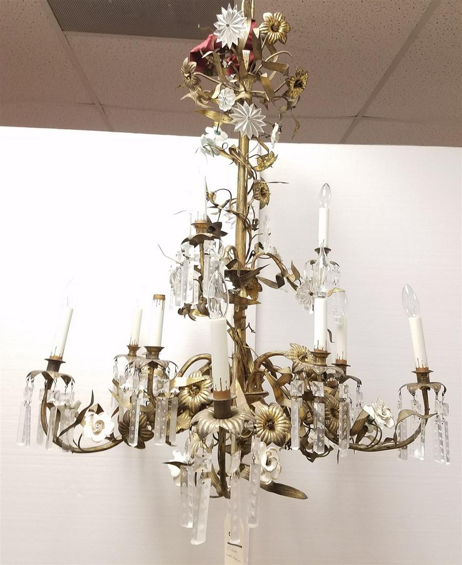 19TH C BRASS CHANDELIER- ORIG FOR CANDLES NOW ELEC 38"H X 30" DIAM CORDTS MANSION (1 of 6)