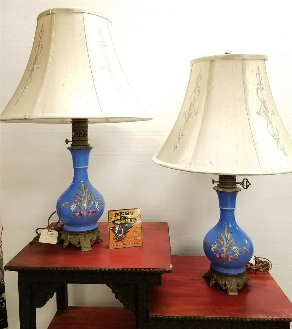 PR 19TH C PORCELAIN OIL LAMPS MADE INTO ELEC LAMPS 26" CORDTS MANSION: PR 19TH C PORCELAIN OIL LAMPS MADE INTO ELEC LAMPS 26" CORDTS MANSION
