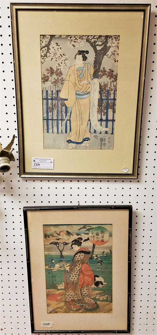 LOT 2 FRAMED JAPANESE WOOD BLOCK PRINTS KUMISADA 14" X 9 1/2" AND 13 1/2" X 9" CORDTS MANSION (1 of 10)
