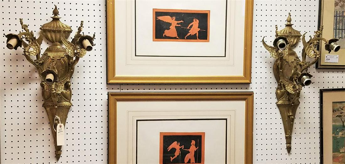 PR BRASS 3 LIGHT SCONCES 26"H X 13"W CORDTS MANSION (1 of 6)