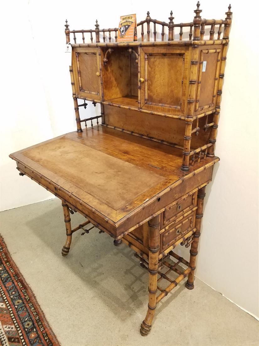 VICT FAUX BAMBOO SECRETARY DESK 52 1/2"H X 32"W X 23"D CORDTS MANSION (1 of 10)