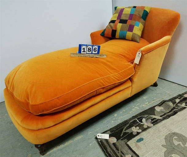 ORANGE VELVET CHAISE LOUNGE 5'L X 30"W CORDTS MANSION Sep 24, 2022