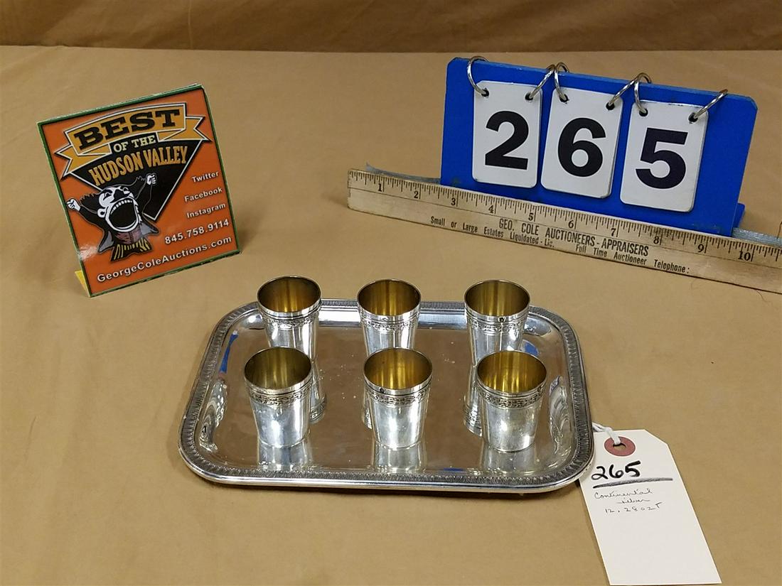 CONTINENTAL SILVER HALLMARED TRAY 6"X8" W/6 SILVER SHOT CUPS 12.28OZT (1 of 3)