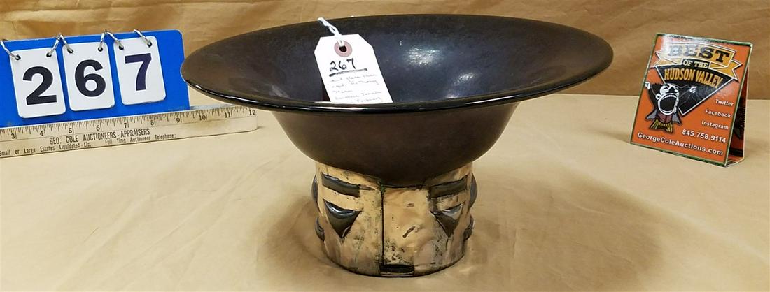 ART GLASS COMPOTE SIGNED ANTHONY STERN 5-3/4"H X 11"DIA (1 of 4)