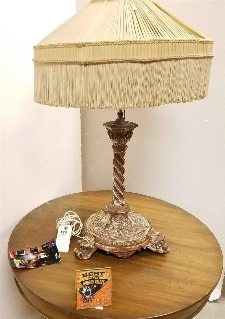 18TH C. CARVED WOOD CANDELSTICK MADE INTO A LAMP 33" CORDTS MASNION (1 of 5)