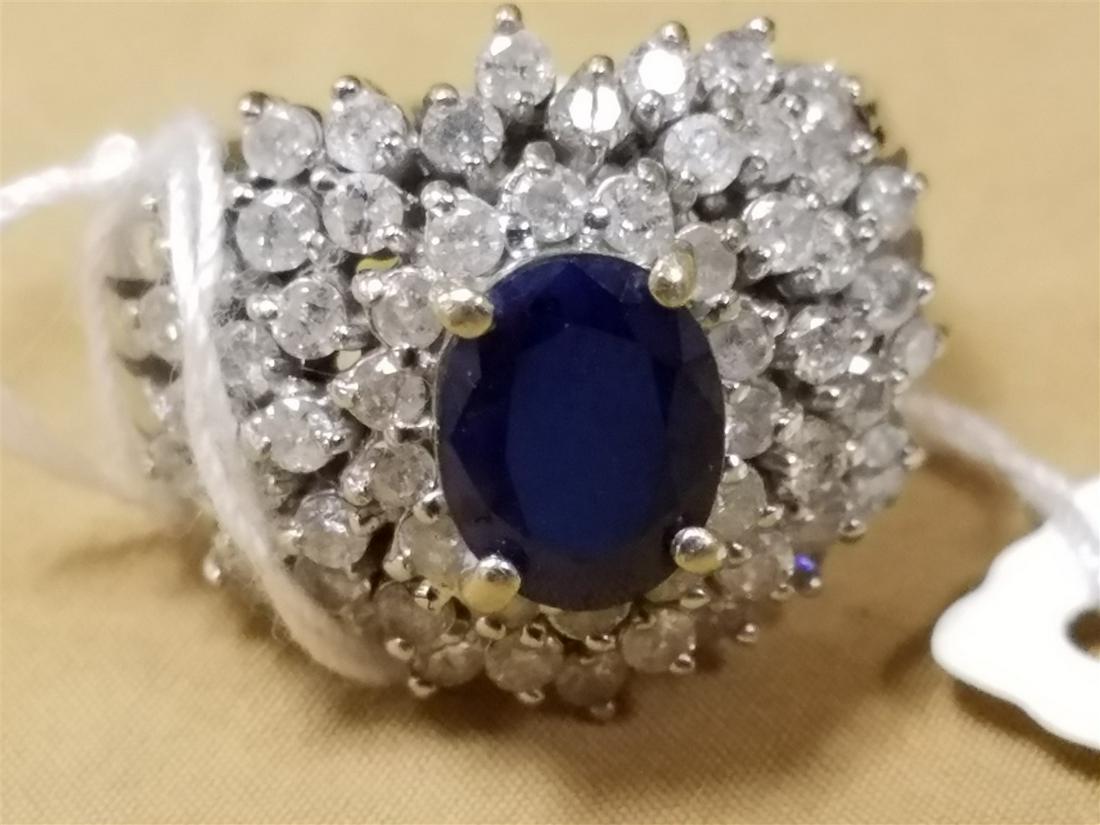 14K RING W/SAPPHIRE CENTER SURROUNDED BY DIAMONDS (1 of 10)