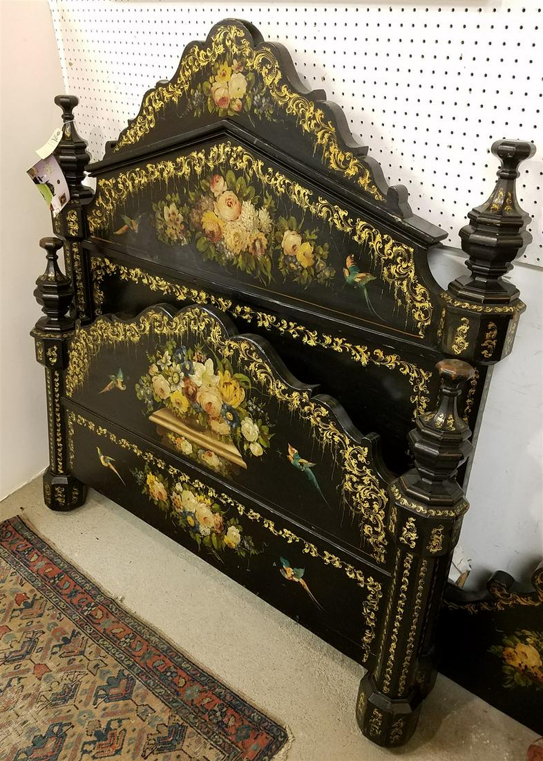VICT C. 1850 SINGLE EBONIZED + PTD BED 58"H X 55"W CORDTS MANSION (1 of 2)