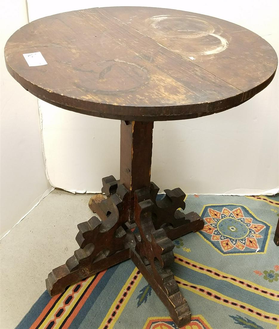 VICT GOTHIC REVIVAL PINE STAND 29-1/2"H X 25" DIAM CORDTS MANSION (1 of 3)