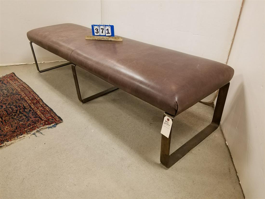 MID CENTRUY LEATHER TOP METAL BASE BENCH 18"H X 6'W X 20"D CORDTS MANSION (1 of 2)