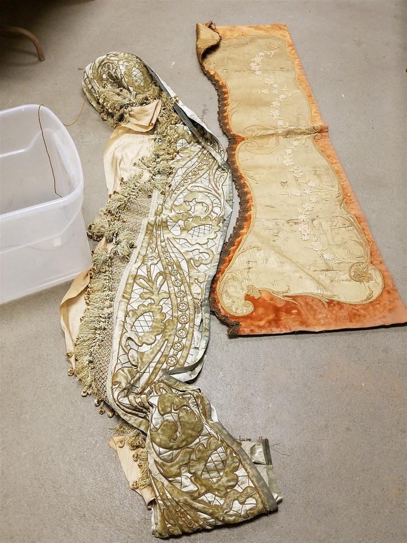 BX 19TH C FABRIC VALANCES 2'H 70.5"L & 19"X8'4"L CORDTS MANSION (1 of 2)