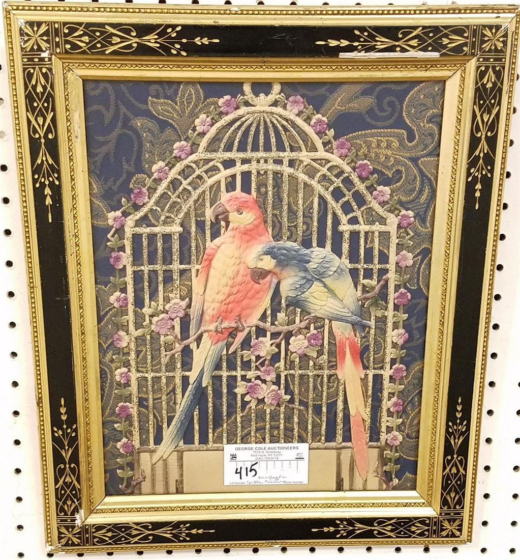 FRAMED VICT ANAGLYPTA OF PARROTS 13 1/4" X 10 1/2" CORDTS MANSION (1 of 5)