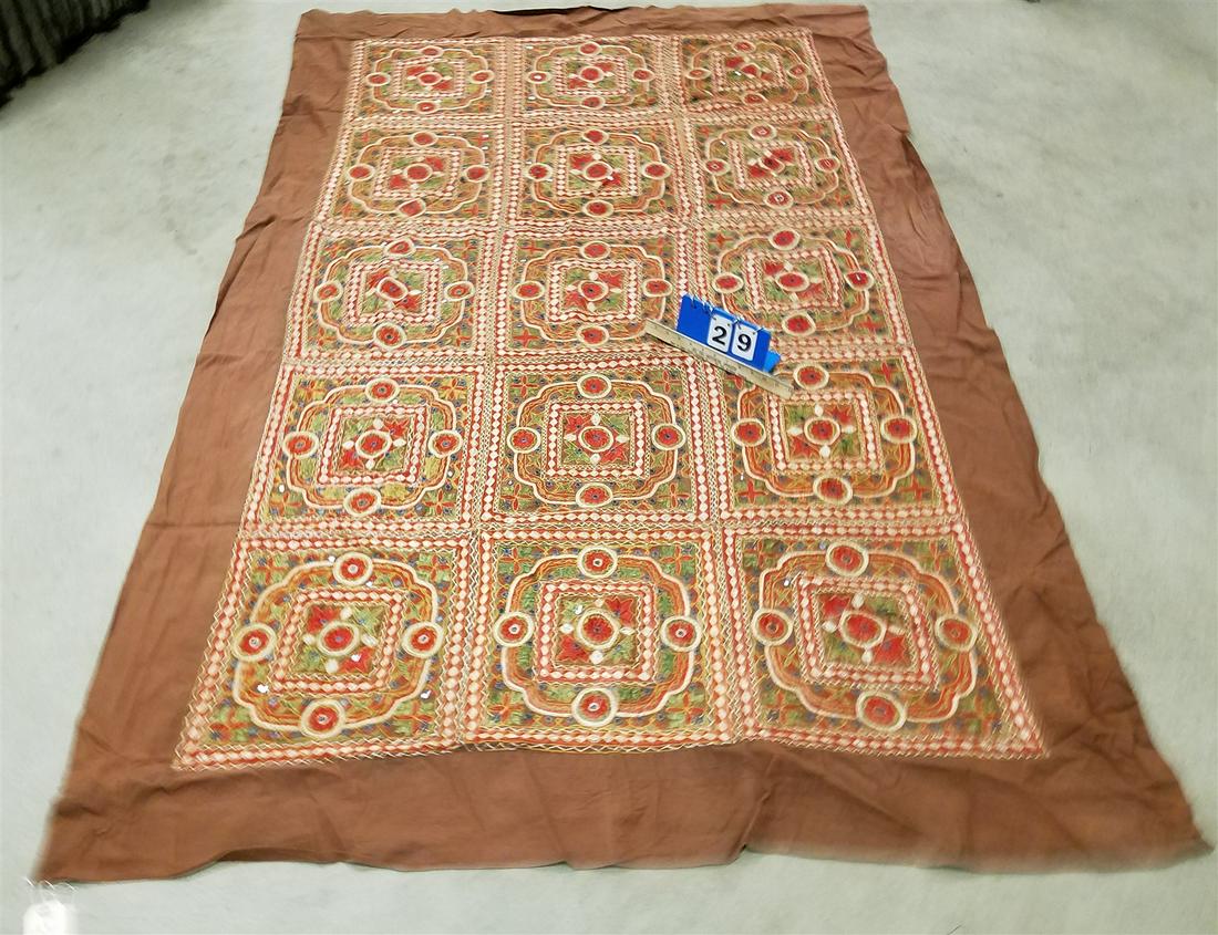 INDO EMBROIDERED THROW W/MIRRORED APPLIQUE 4'8" X 7'4": INDO EMBROIDERED THROW W/MIRRORED APPLIQUE 4'8" X 7'4"