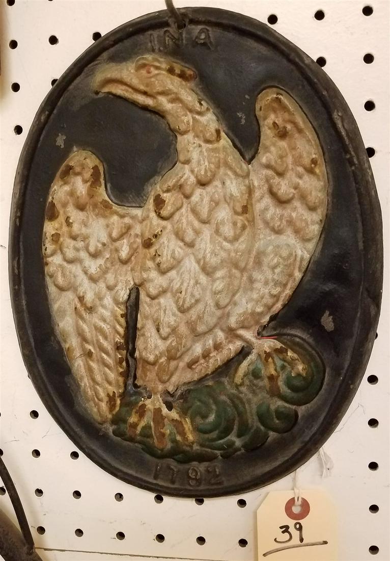 CAST IRON PLAQUE I.N.A. 1792 11"X 8-3/4" (1 of 1)