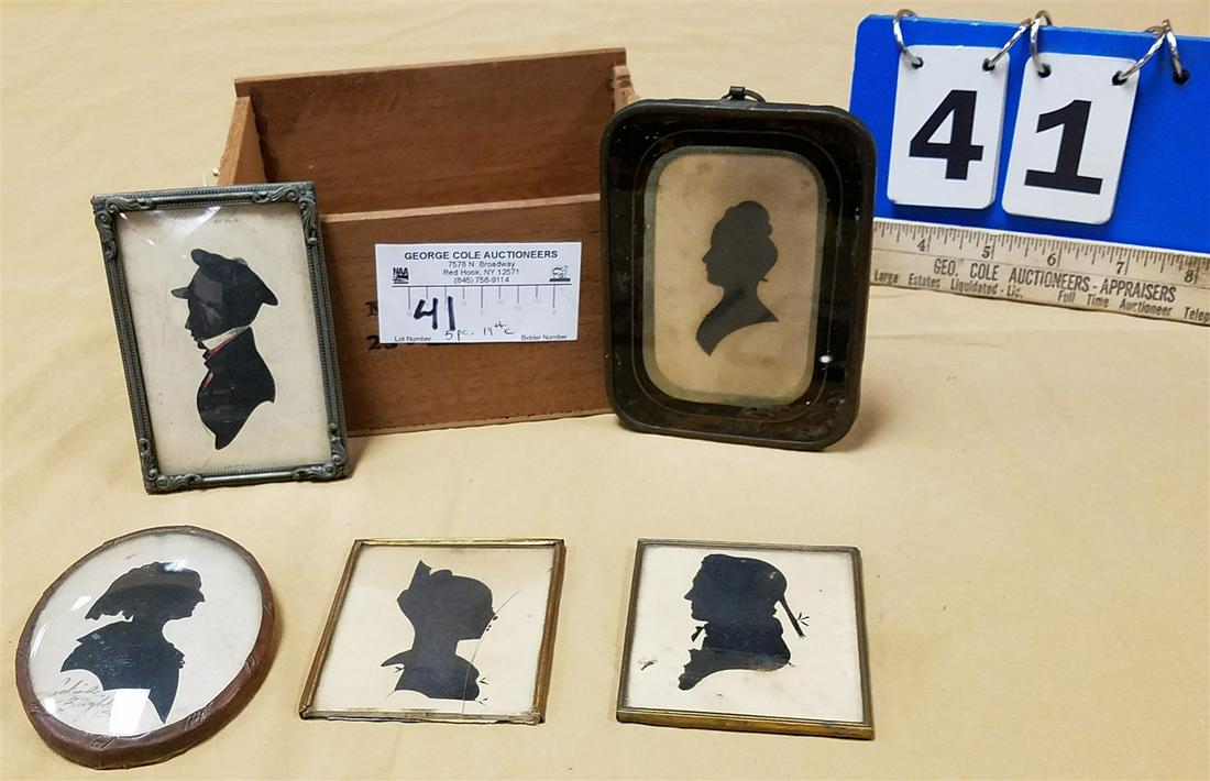 LOT 5 19TH C SILHOUETTES PR 3"X 2-1/2", 3.5"X2.5" INSCRIBED GUESS WHO, 3.5" X 2-1/2" TACHLINELLA (1 of 4)