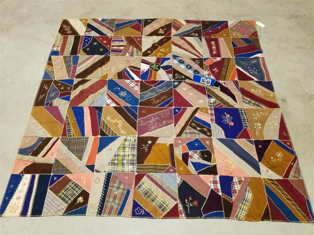 CRAZY QUILT VALLEY VIEW FARM LANGDON N.H. 1922 6'8" X 6'7" (1 of 4)