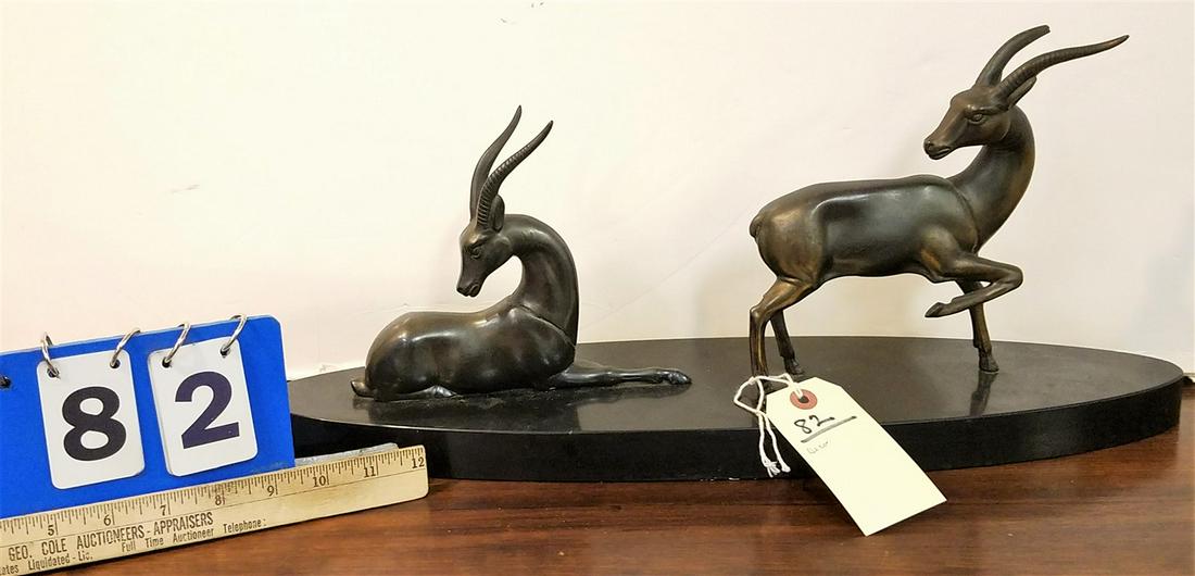 DECO IMPALA GROUP SCULPTURE 8-1/2"H X 20-1/2"W X 5-1/2"D (ONE HORN TIP BROKEN)SGND SIMOUSIN (1 of 5)