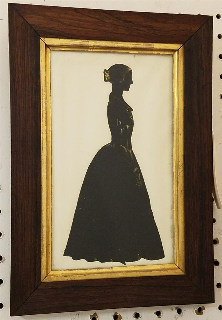FRAMED 19TH C SILHOUETTE OF WOMAN IN ROSEWOOD FRAME 9 1/2" X 5 1/2" (1 of 3)