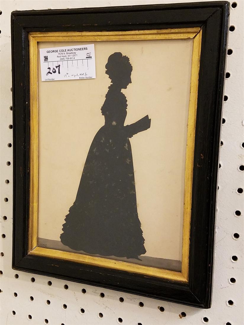FRAMED 19TH C SILHOUETTE OF A WOMAN SGND MMI 10" X 7 1/4" (1 of 2)