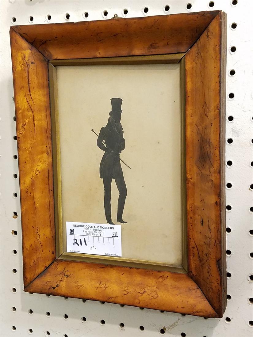 BIRDSEYE MAPLE FRAMED 19TH C SILHOUETTE OF GENT W/TOPHAT & CANE 9" X 6" (1 of 1)
