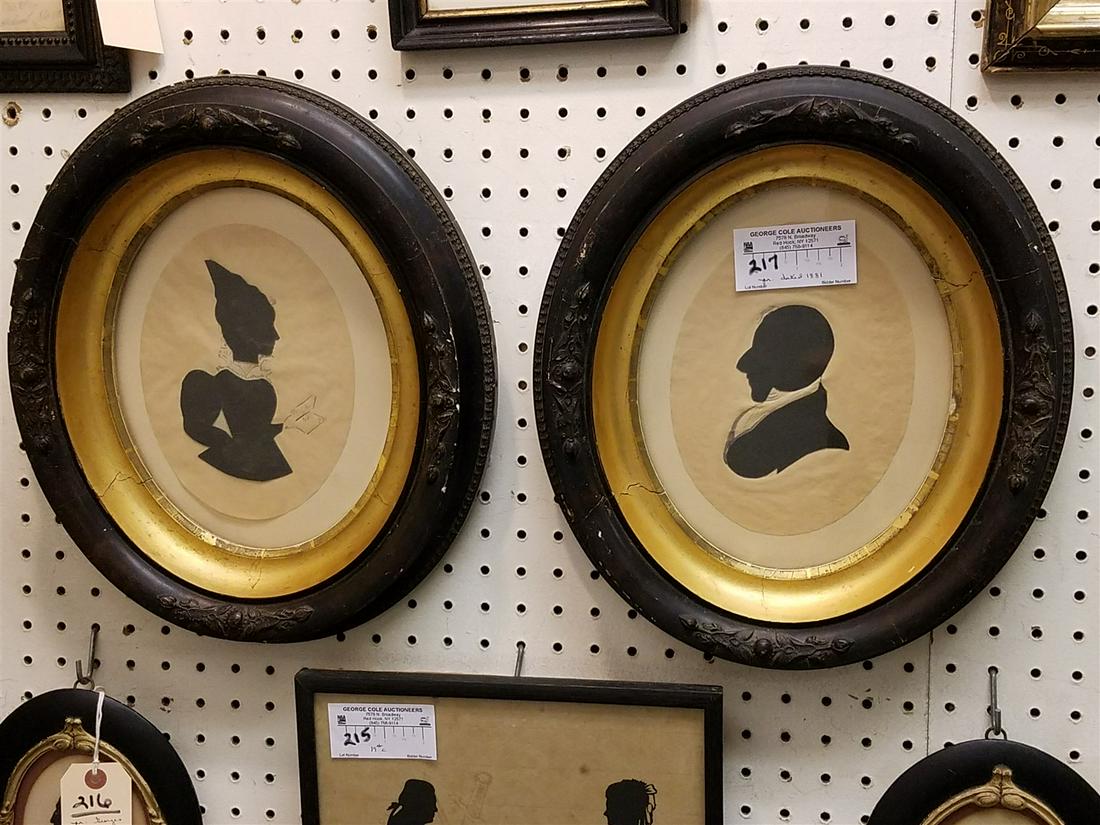 PT 19TH C OVAL FRAMED SILHOUETTES SGND. & DATED 1881 8"X 6" (1 of 5)