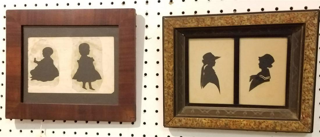 LOT OF 2 FRAMED DOUBLED SILHOUETTE OF CHILDREN 19TH C. 4 3/4" X 7 1/2" & 1919 SGND. ROSS 5" X 6 3/4": LOT OF 2 FRAMED DOUBLED SILHOUETTE OF CHILDREN 19TH C. 4 3/4" X 7 1/2" & 1919 SGND. ROSS 5" X 6 3/4"