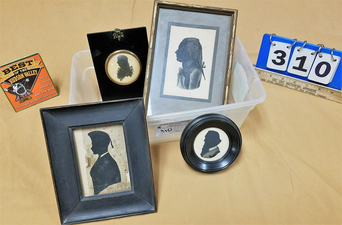 LOT 4 FRAMED SILHOUETTES 5 1/2" X 3 1/2", 4 1/2" X 3" 2 1/2" DIAM. & 2 1/2" DIAM. (1 of 7)