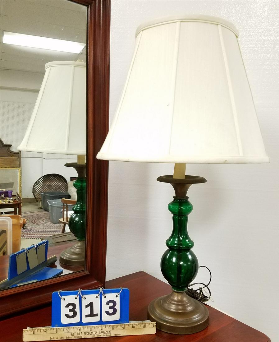 BRASS & GREEN GLASS TABLE LAMPS 29" (1 of 3)