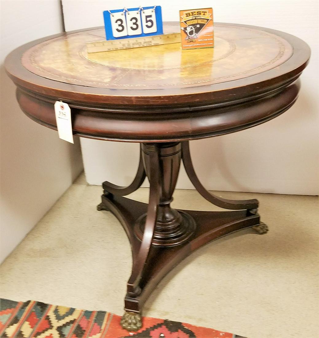 1 DRAWER MAHOG LEATHER TOP DRUM TABLE (1 of 6)