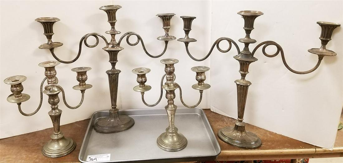 TRAY 2 PR SILVERPLATE CANDELABRAS 18" AND 11 1/2" (1 of 4)