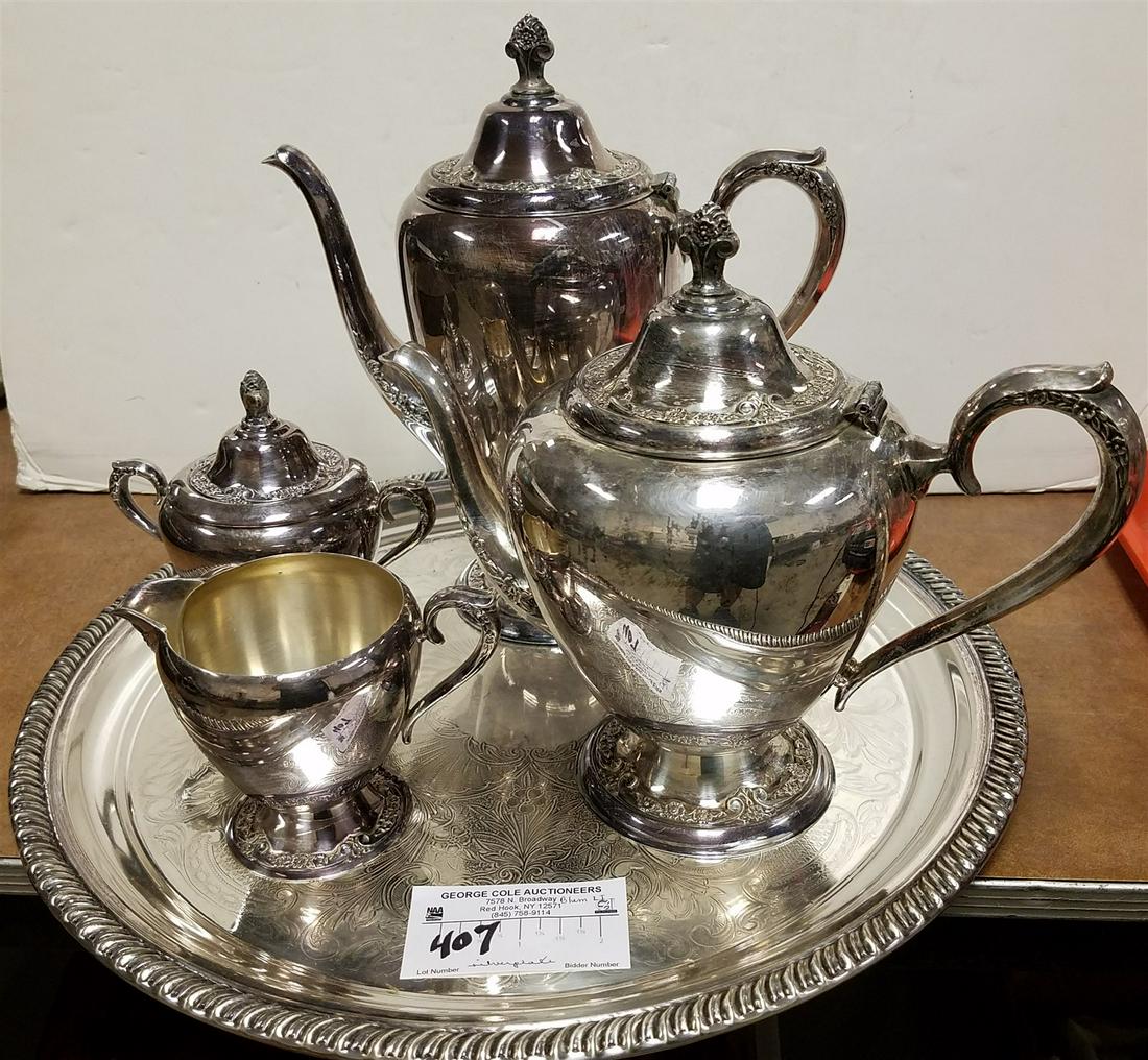 SILVERPLATE 4 PC TEA SET W/ TRAY ETC. (1 of 5)