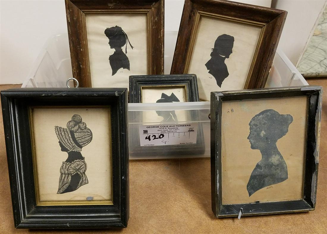LOT 5 FRAMED SILHOUETTES PR 4 1/2" X 3 1/2", 4" X 3", 4 1/2" X 3 1/2" SGND H. CARLY AND 4" X 3" (1 of 12)