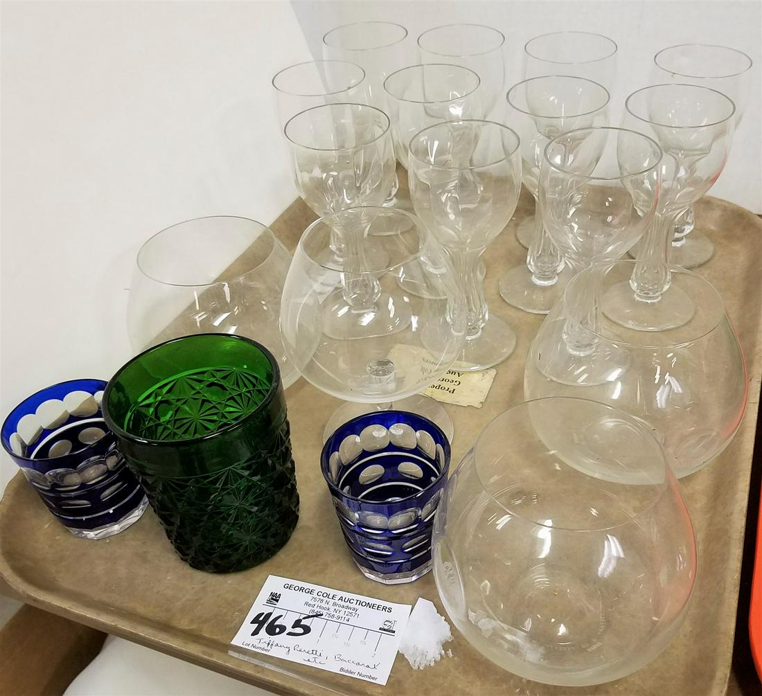 TRAY 11 HOLLOW STEM STEMWARE 13 TIFFANY FERETTI WINE GLASSES BACCARAT BRANDY SNIFTER ETC: TRAY 11 HOLLOW STEM STEMWARE 13 TIFFANY FERETTI WINE GLASSES BACCARAT BRANDY SNIFTER ETC