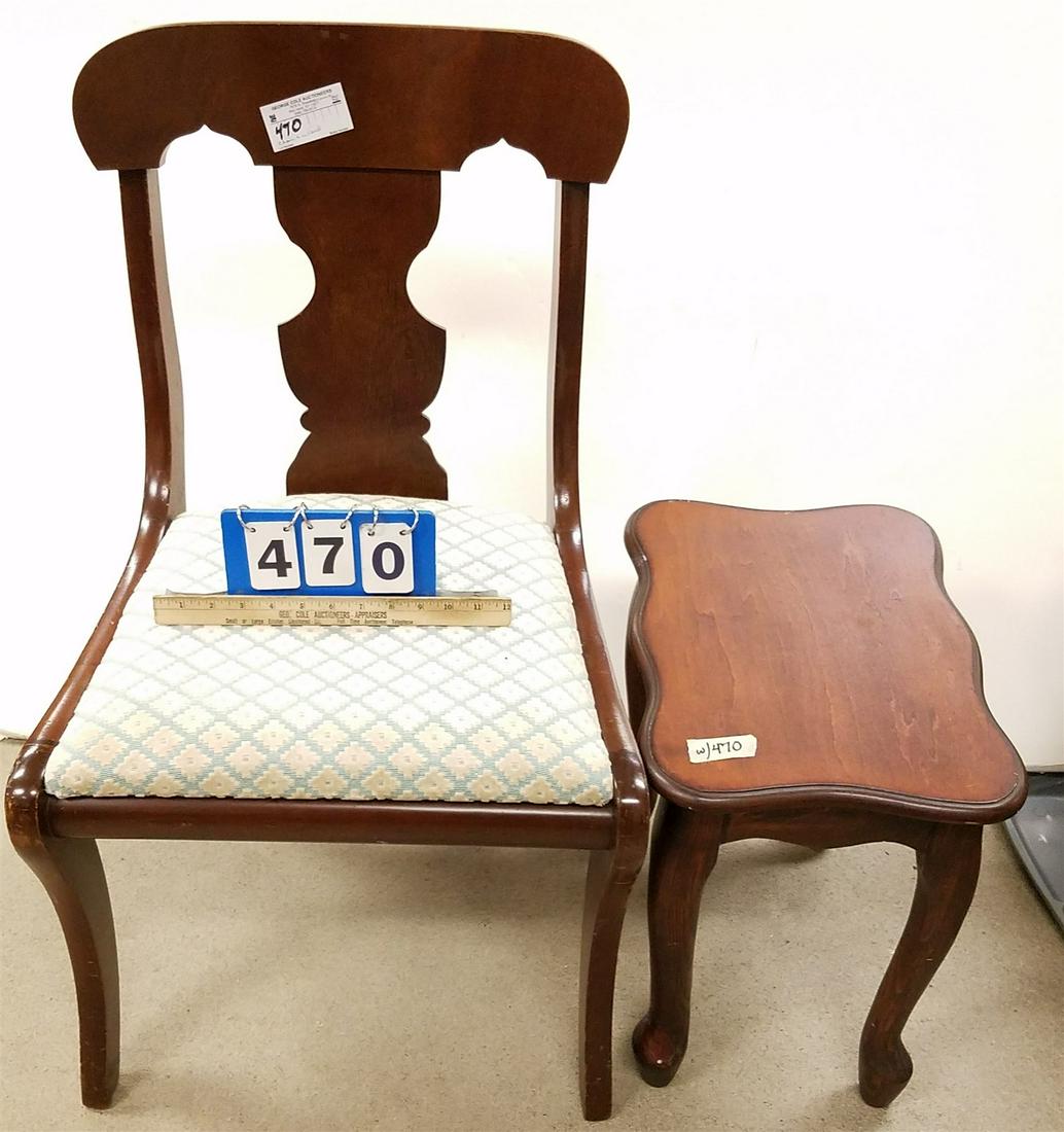 MAHOG EMPIRE STYLE CHAIR AND SIDE STAND (1 of 2)