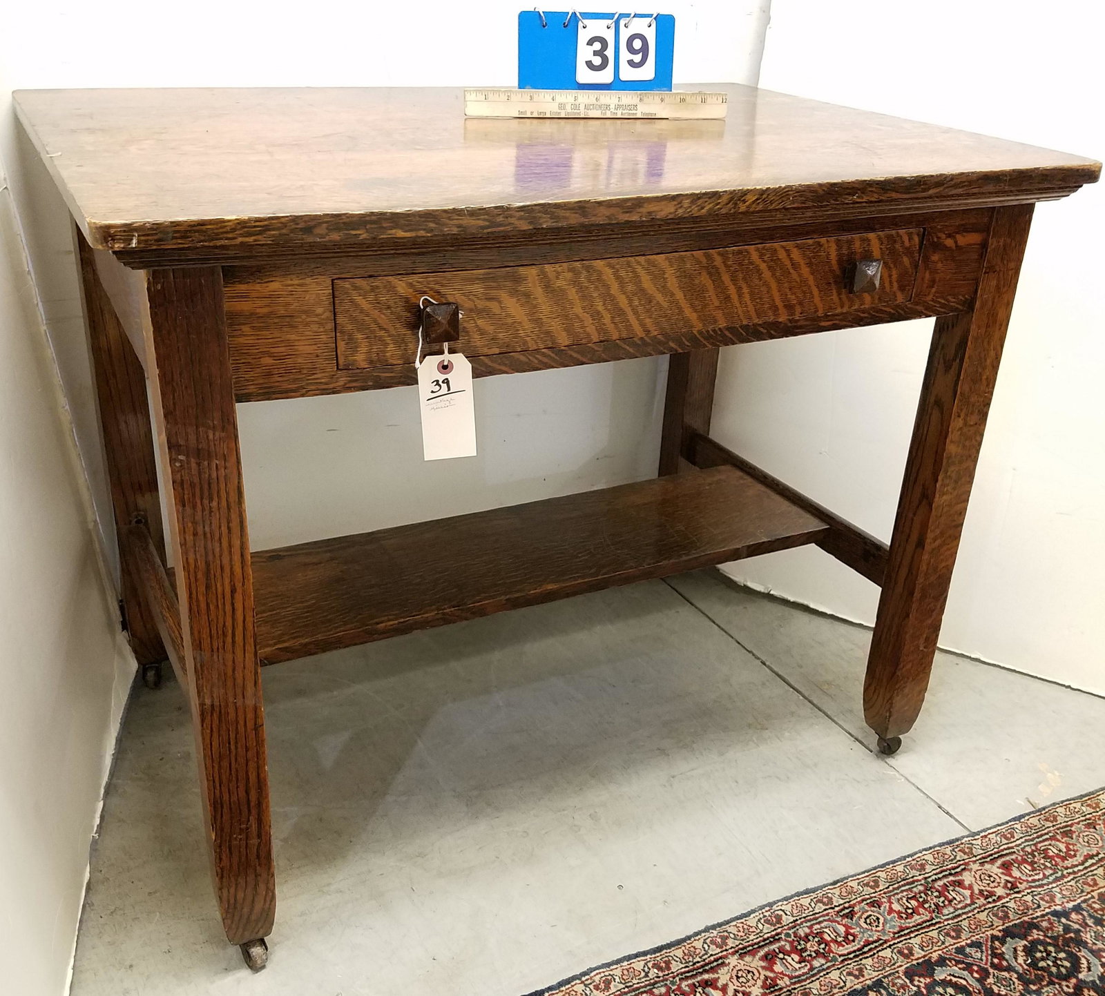 VINTAGE MISSION OAK 1 DRAWER DESK 30"H X 38"W X 26"D: VINTAGE MISSION OAK 1 DRAWER DESK 30"H X 38"W X 26"D