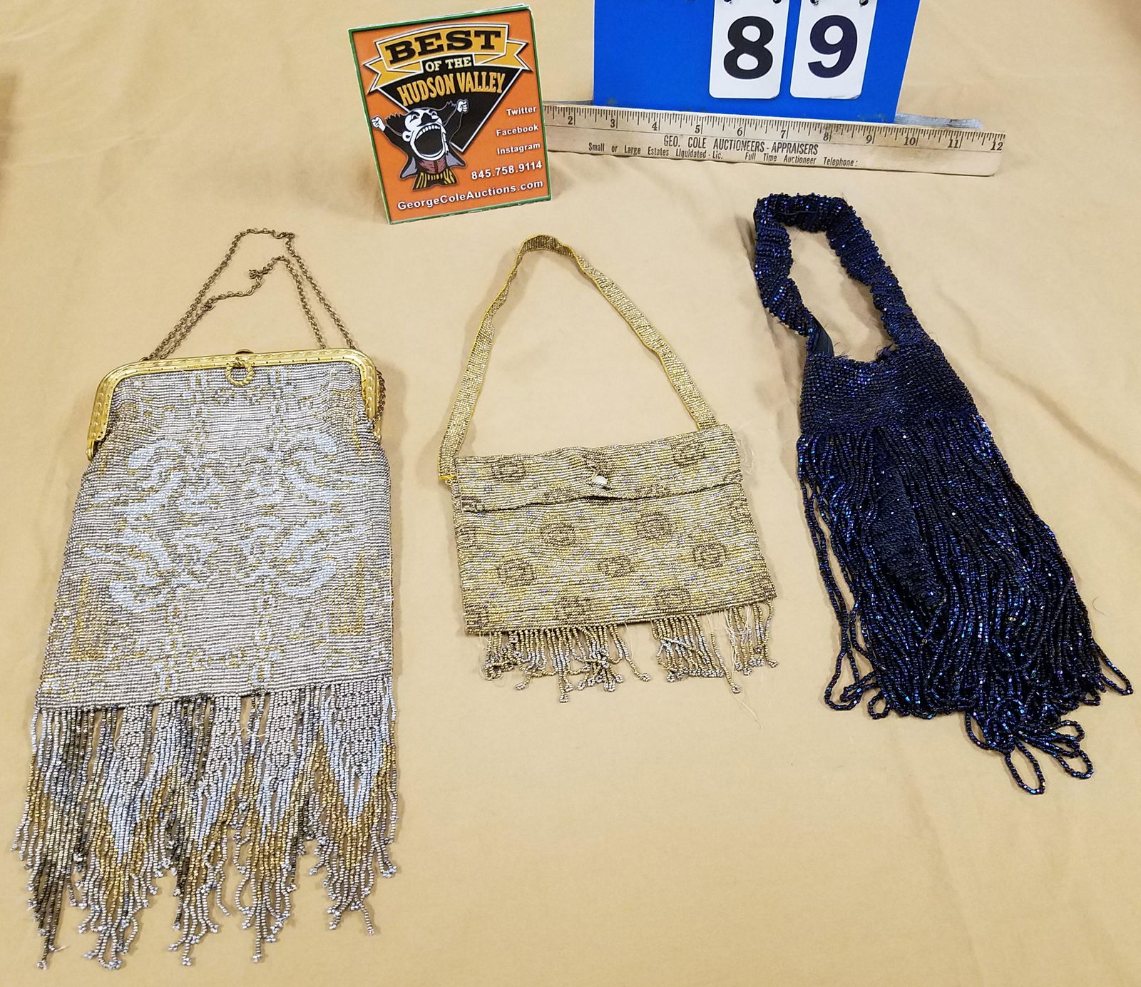 LOT 3 VINTAGE BEADED PURSES- 1 MADE IN FRANCE (1 of 2)
