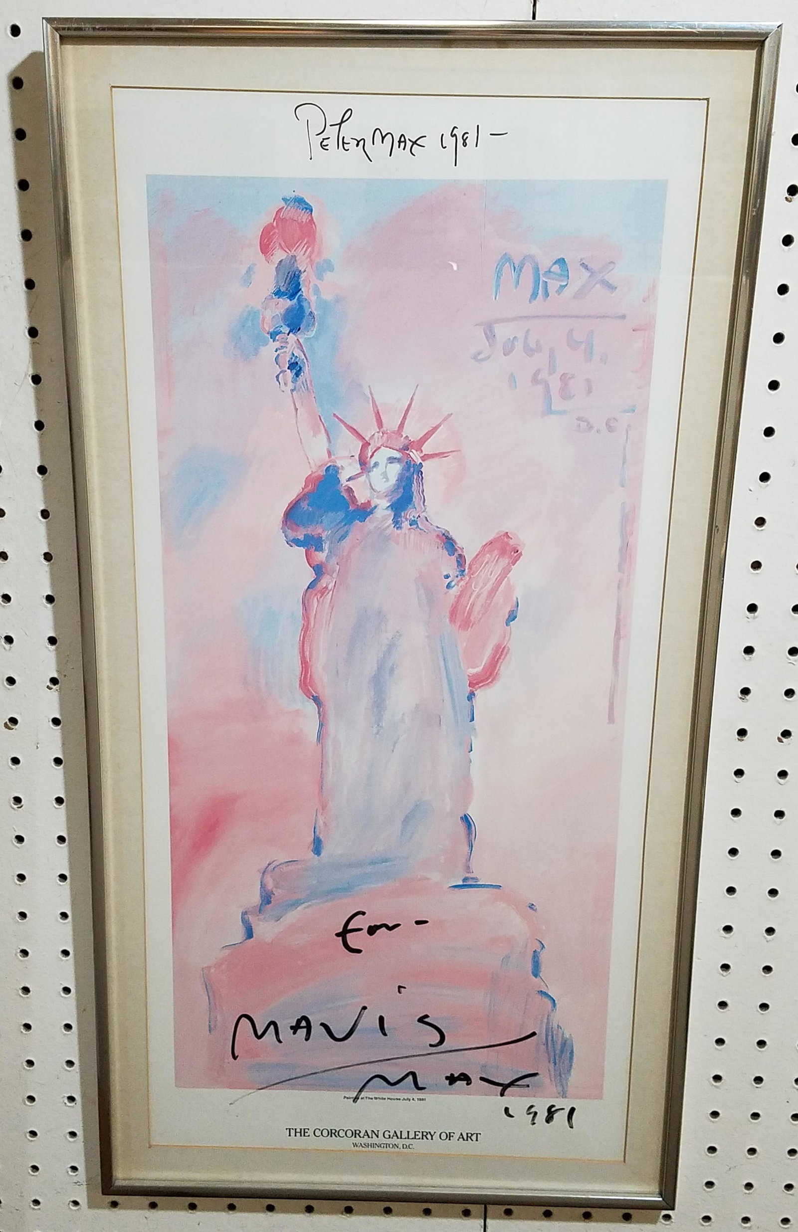 PETER MAX LADY LIBERTY LITHO CORCORAN GALLERY OF ART SGND. PETER MAX FOR MAVIS 1981 24 1/2" X 11 (1 of 3)