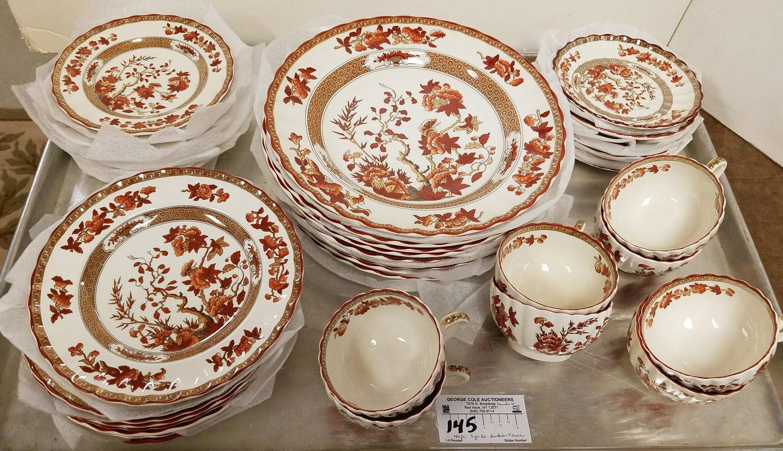 TRAY 40PC. SPODE "INDIAN TREE" DINNER SERVICE (1 of 2)