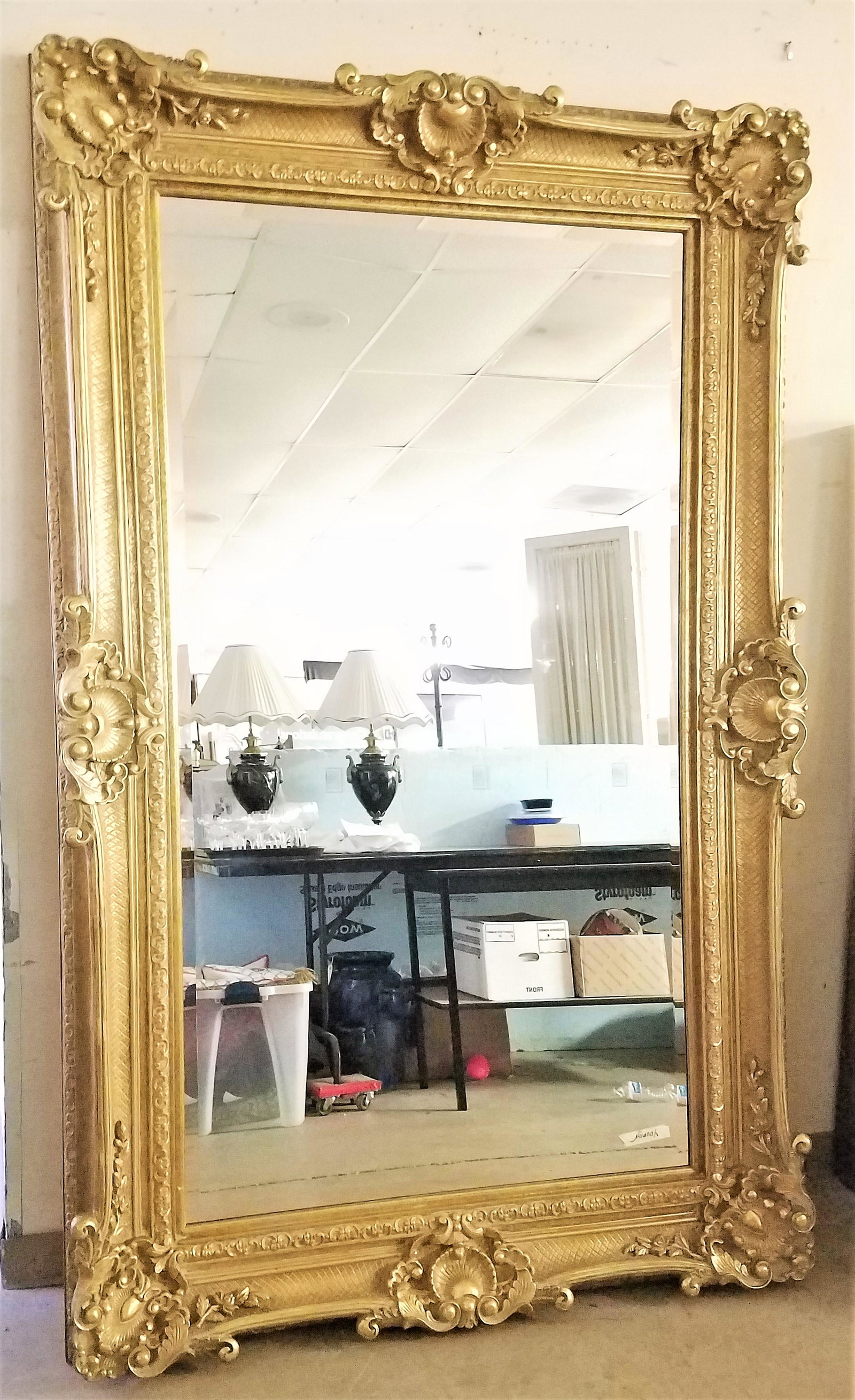 GILT FRAMED BEVELLED MIRROR 7'4-1/2"H X 4'8"W (1 of 7)