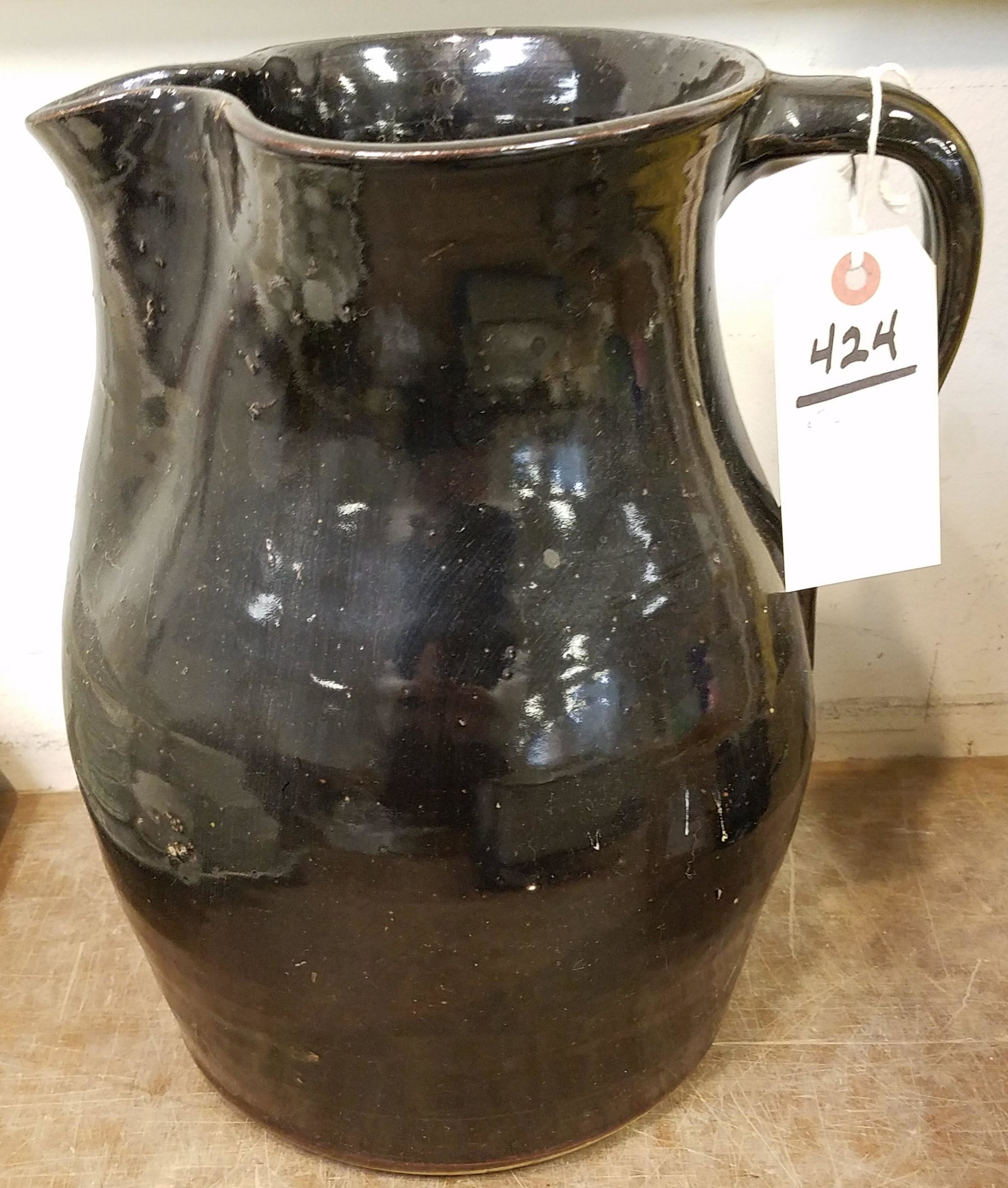19TH C TIN GLAZE PITCHER 12" (1 of 4)