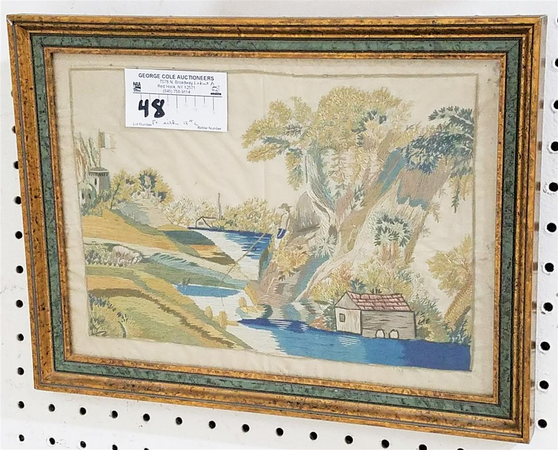 FRAMED FR 18TH C SILK NEEDLEWORK LANDSCAPE 8 1/2" X 12" (1 of 1)