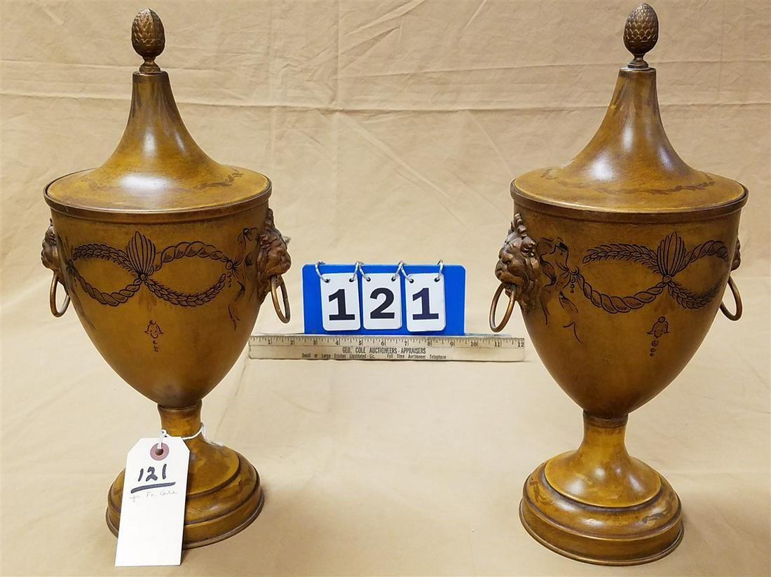 PR FR.PTD. TOLE COVERED URN 15-1/2" SGND ON BOTTOM (1 of 7)