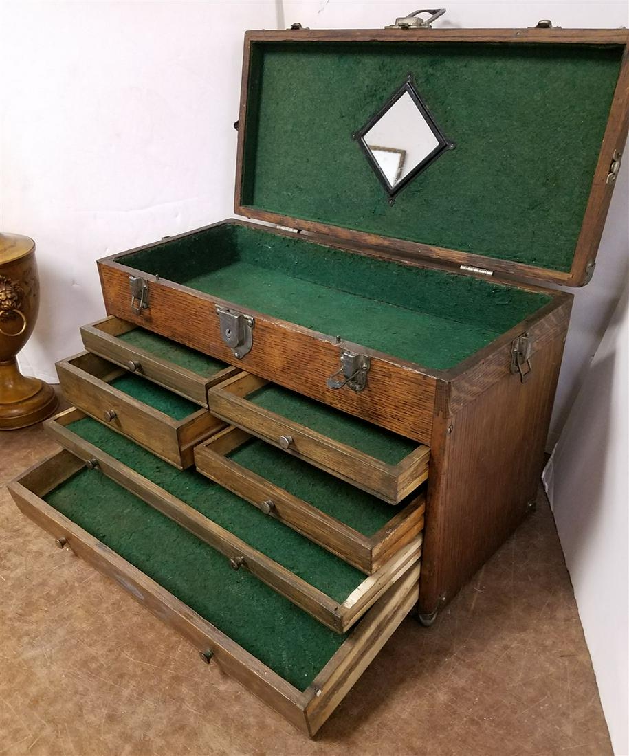 VINTAGE OAK MACHINEST TOOL CHEST 13"H X 20"W X 9-1/2"D (1 of 9)