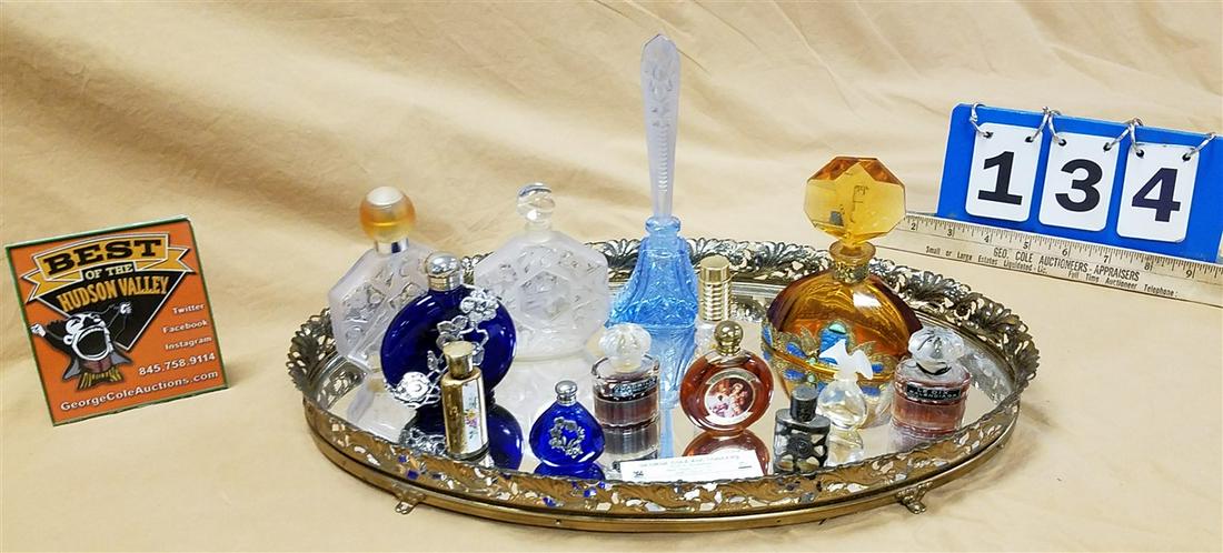 MIRROR TRAY W/13 PERFUME BOTTLES-CZECH, FRANCE, 1ST IMPRESSION ENGLAND, ETC. (1 of 3)