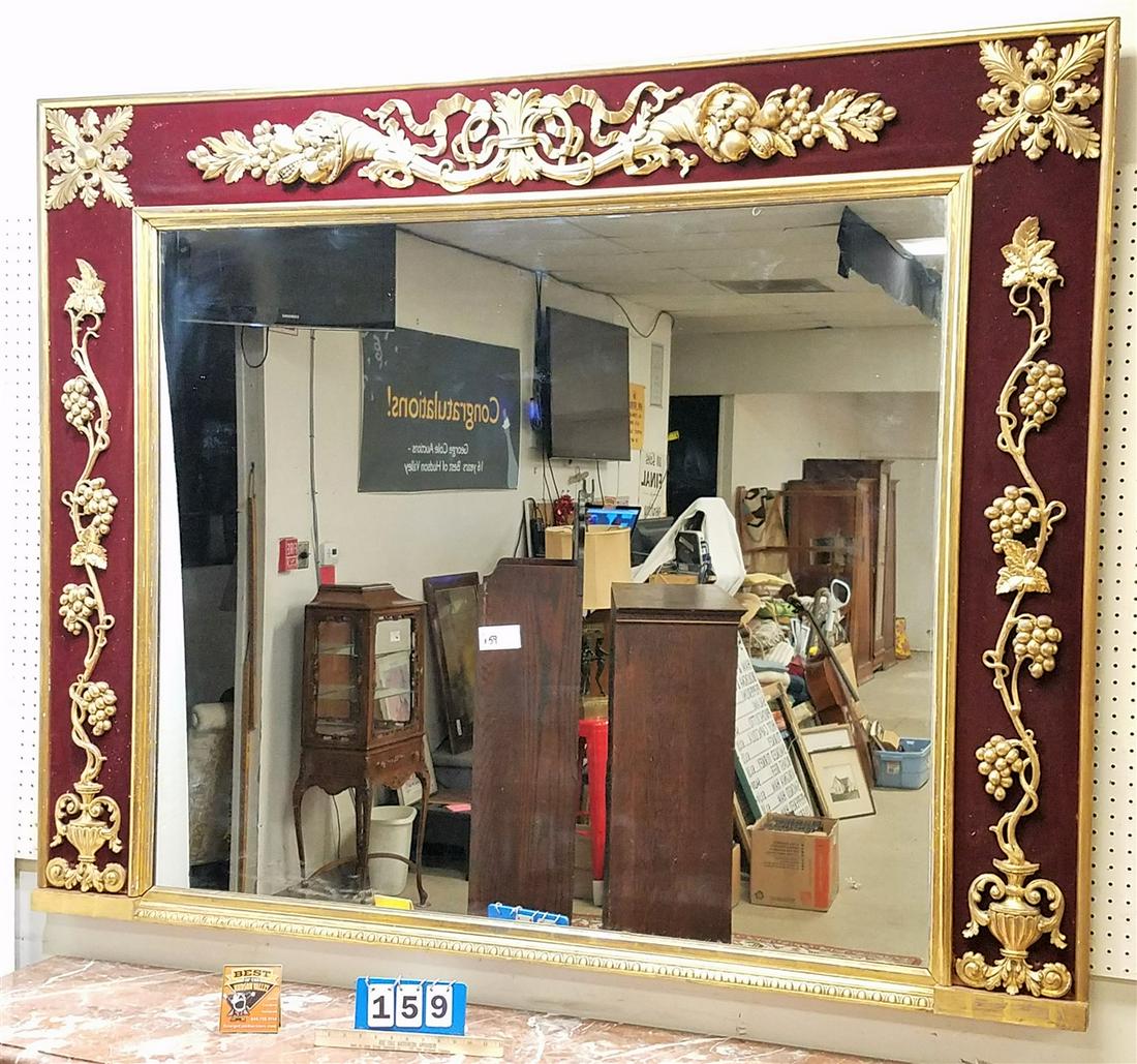 19TH C. GILTWOOD AND VELVET FRAMED MIRROR 59"H X 79-1/2"W FROM DESMOND ESTATE PK. NY (1 of 4)