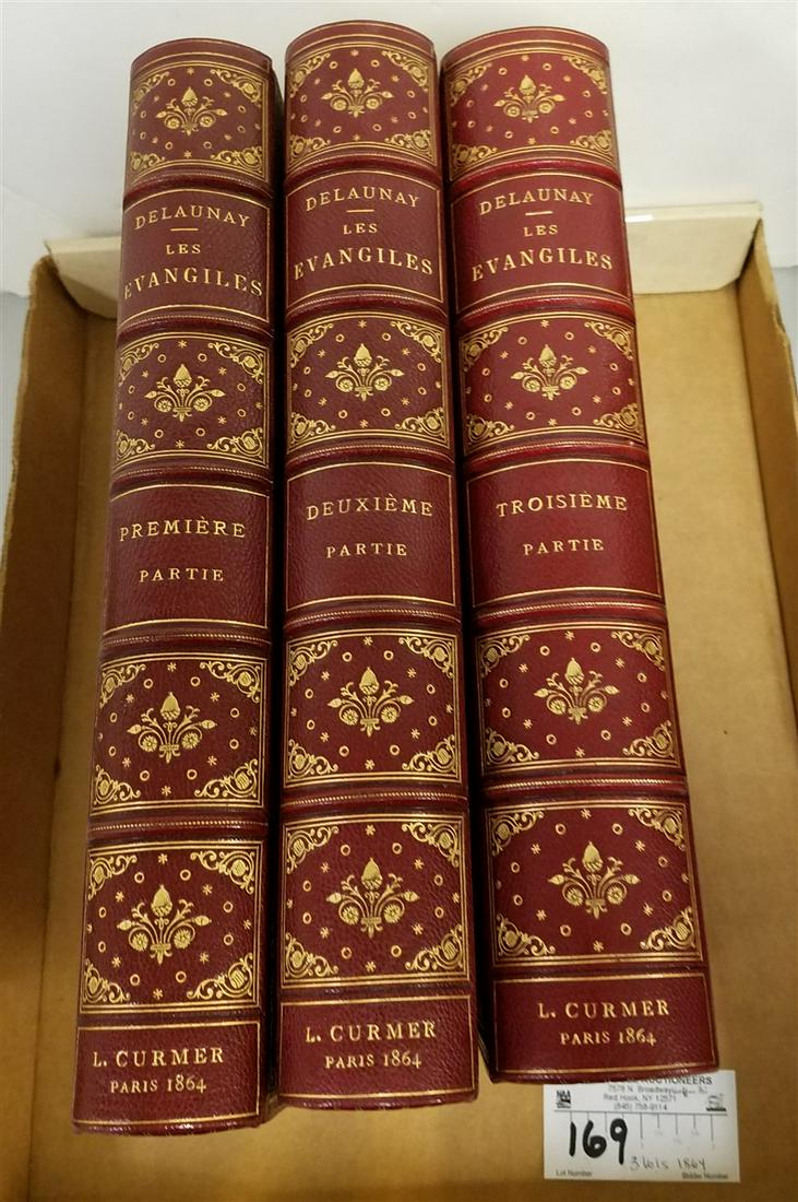 TRAY 3 VOLS. LEATHER BOUND 1864 LES EVANGILES DES DIMANCHES ET FETES DE L'ANNE'E, PARIS L. CURMER (1 of 7)
