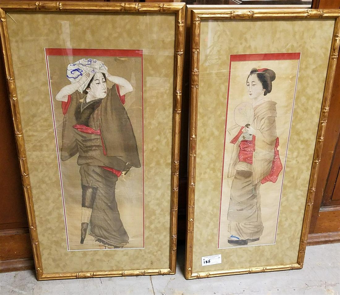 LOT 2 FRAMED JAPANESE PTGS. ON SILK 26"H X 8"W (1 of 1)