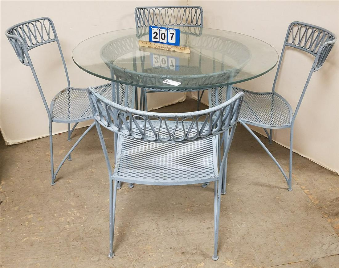 WROUGHT PATIO TABLE W/ GLASS TOP 42" DIAM W/ 4 CHAIRS (1 of 2)