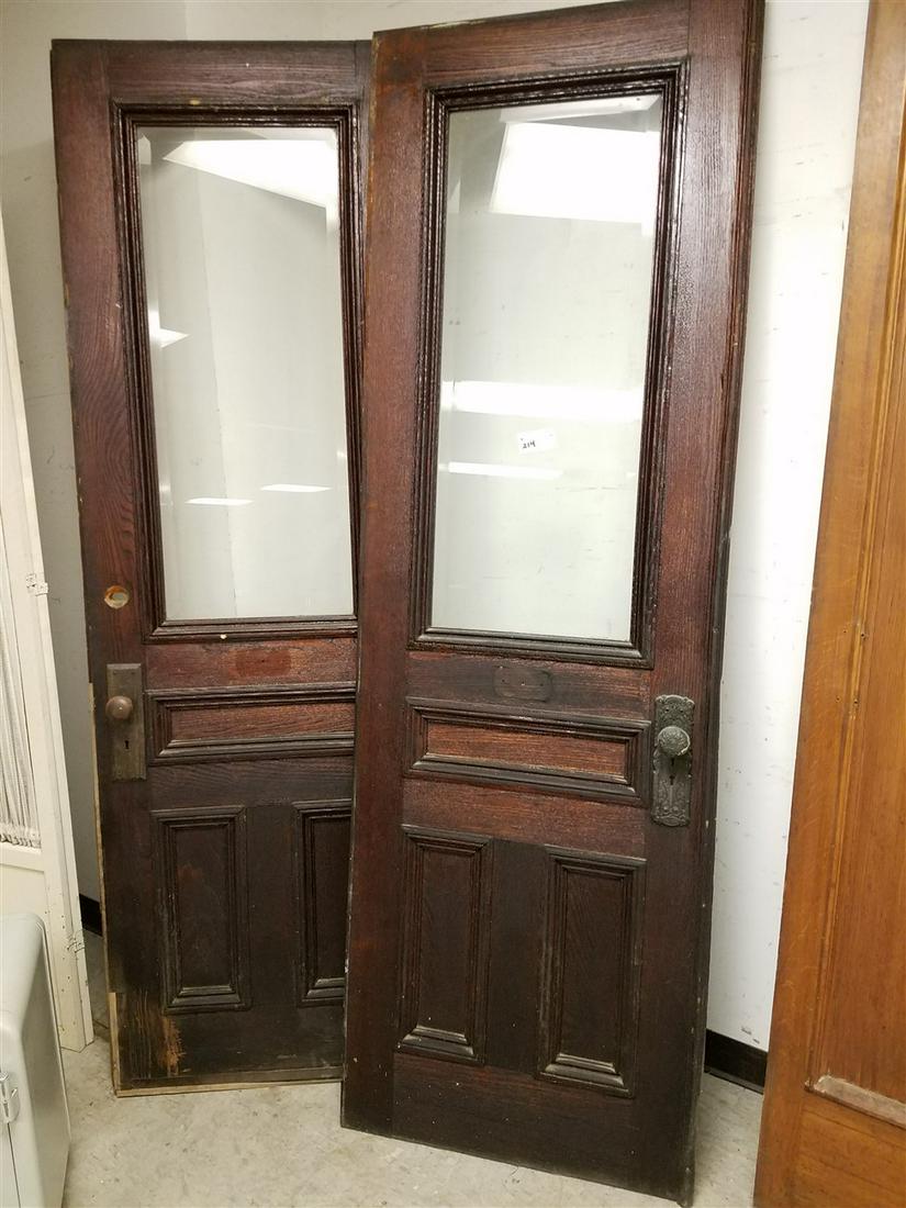 PR OAK DOORS W/ BEVELLED GLASS 7'3"H X 28"W EA FROM DESMOND ESTATE POUGHKEEPSIE, N.Y. (1 of 4)