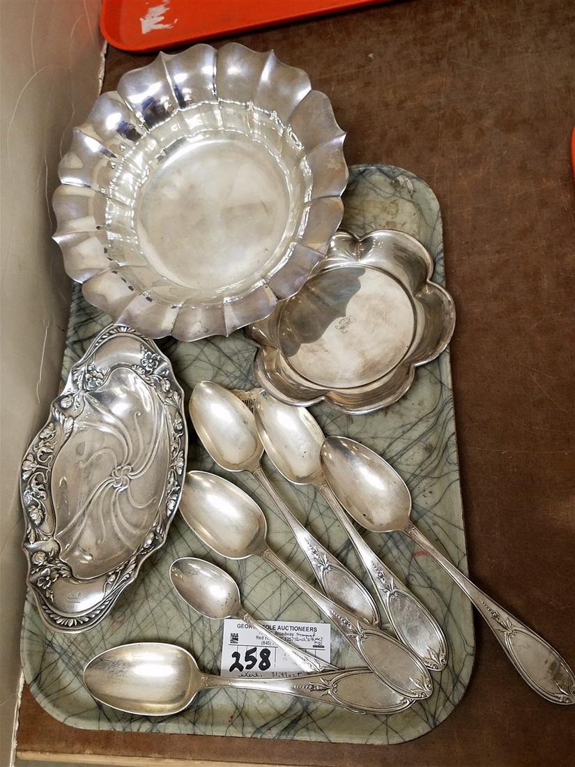 TRAY STERL 3 BOWLS, 6 SPOONS 31.49 OZT (1 of 2)