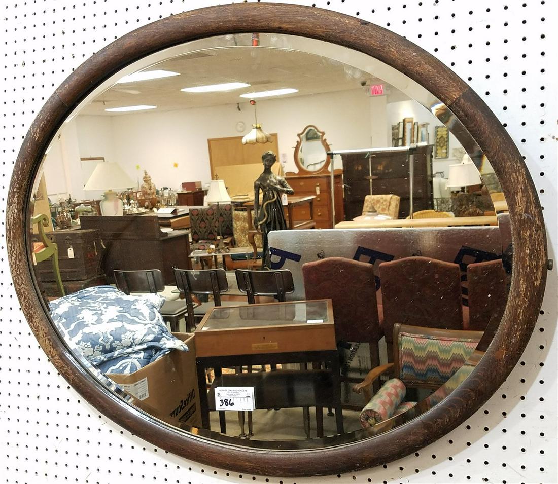 OAK FRAMED BEVELLED GLASS MIRROR 30 1/2" X 38 1/2" (1 of 2)